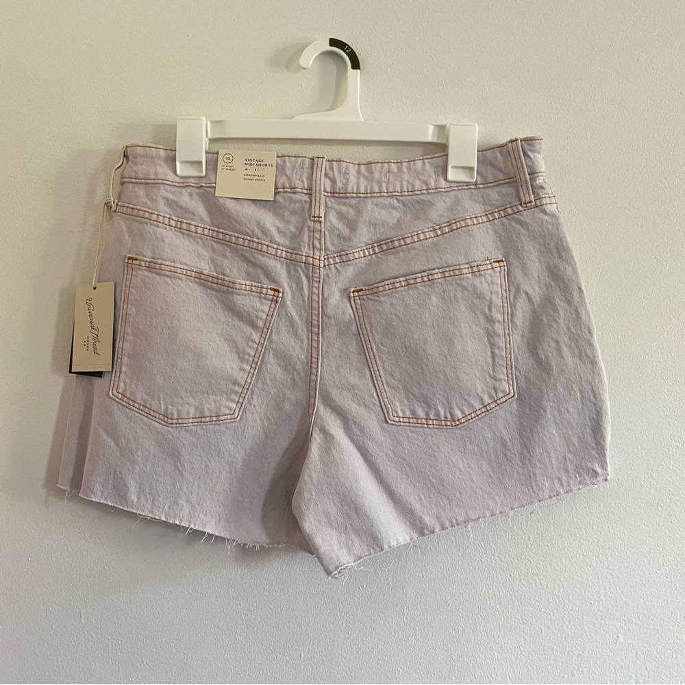 Universal Thread High-Rise Vintage Midi Jean Shorts Off-White Cut Off Raw Hem - Picture 2 of 13
